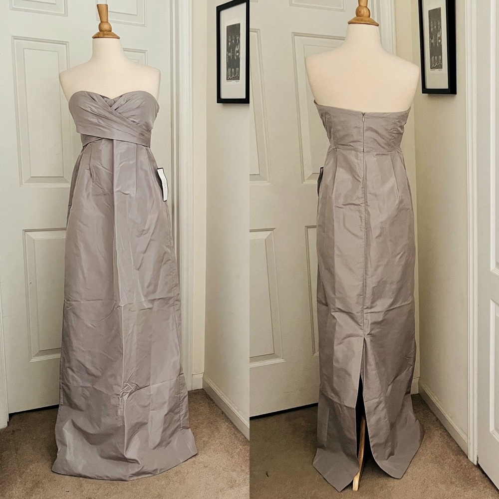 NWT J.CREW 100% Silk Gown Formal Straight Dress 6 Gray Silver Taffeta Strapless